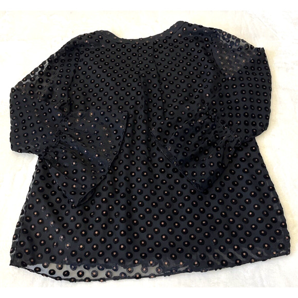 Soft Surroundings Women Sheer Overlay Top PM Black Swiss Dots Flutter Sleeve - Picture 3 of 11